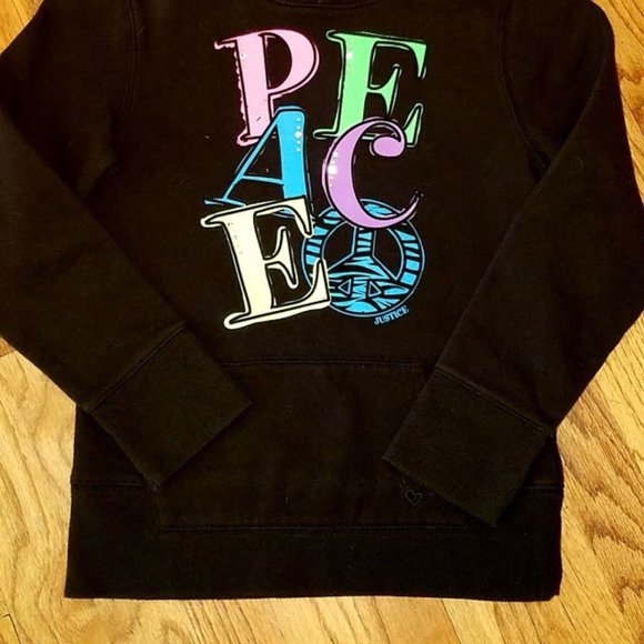 Justice Black hoodie w/bright Peace size 7 - Picture 4 of 4